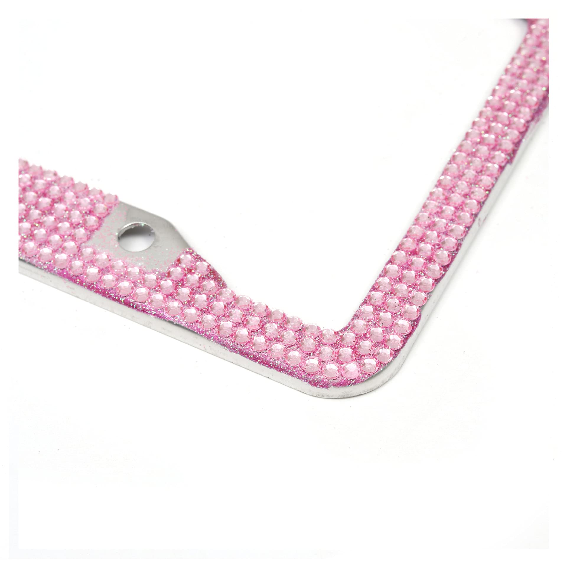 2 Pack Sparkly Bling License Plate Frame - Pink Acrylic Crystals, Universal Fit With Screw Covers