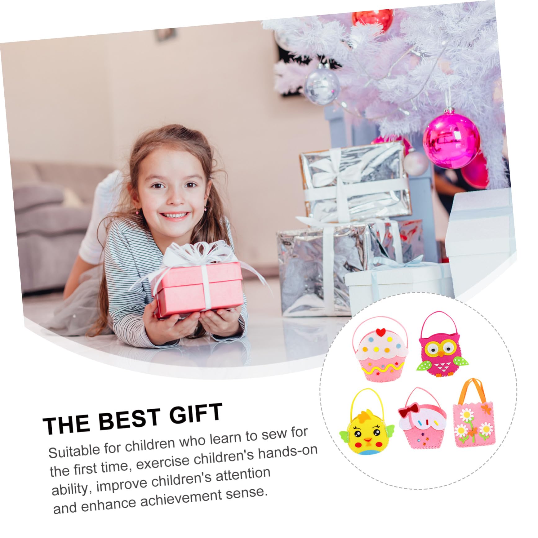 Kit de Bolsas de Fieltro para Bricolaje Infantil 5 Juegos de Material No Tejido que Mejora Habilidades Manuales y Es Adecuado para Aprender a Coser Estilo Aleatorio