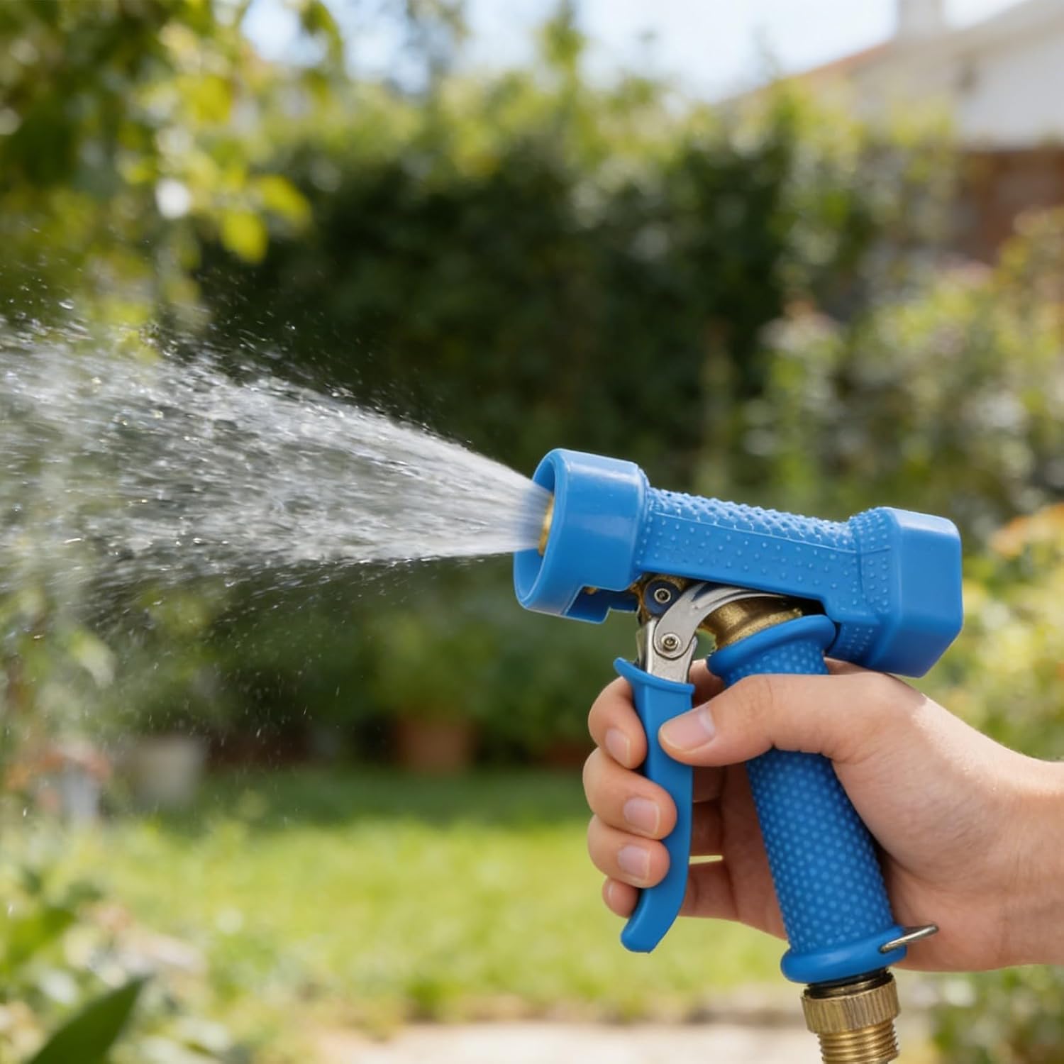 Adjustable Brass Hose Nozzle with Customizable Spray Pattern for Kitchen and Dining Cleaning, Blue