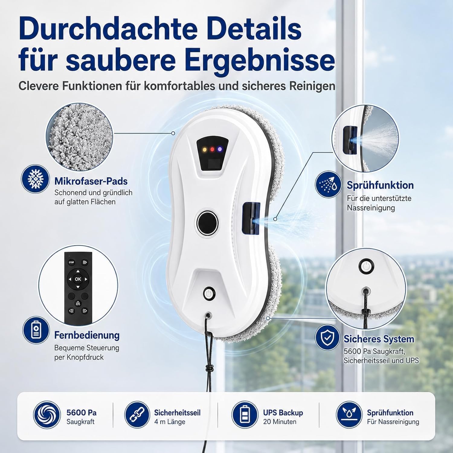 Osmo RoboClean Fensterputzroboter - Sprühfunktion & Kantenerkennung