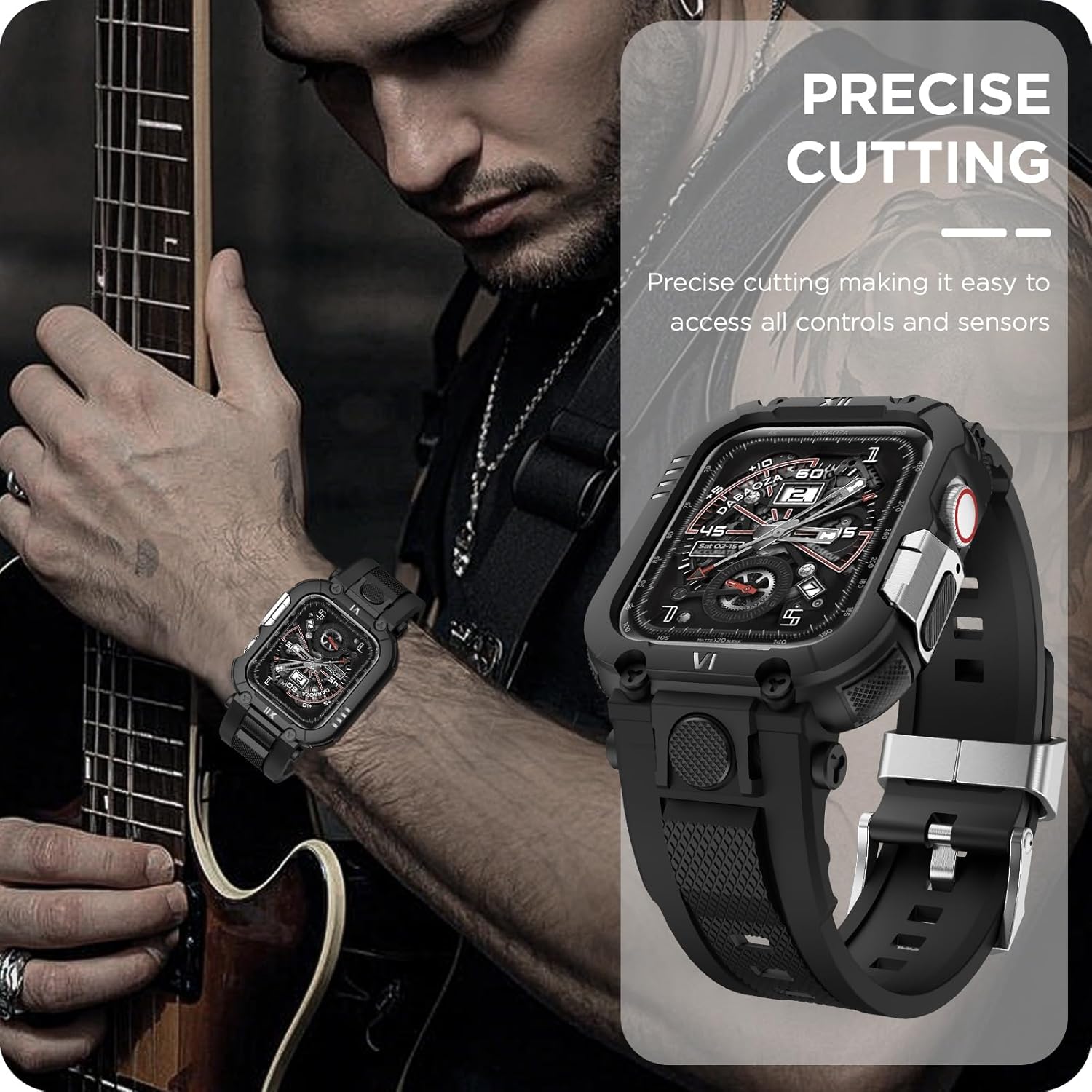 DABAOZA Compatible with Apple Watch Band 46mm Case for Men, Sport Shockproof Rugged Protective Strap Bumper Cover for iWatch SE Ultra 3/2/1 Series 11/10/9/8/7/6/5/4/3