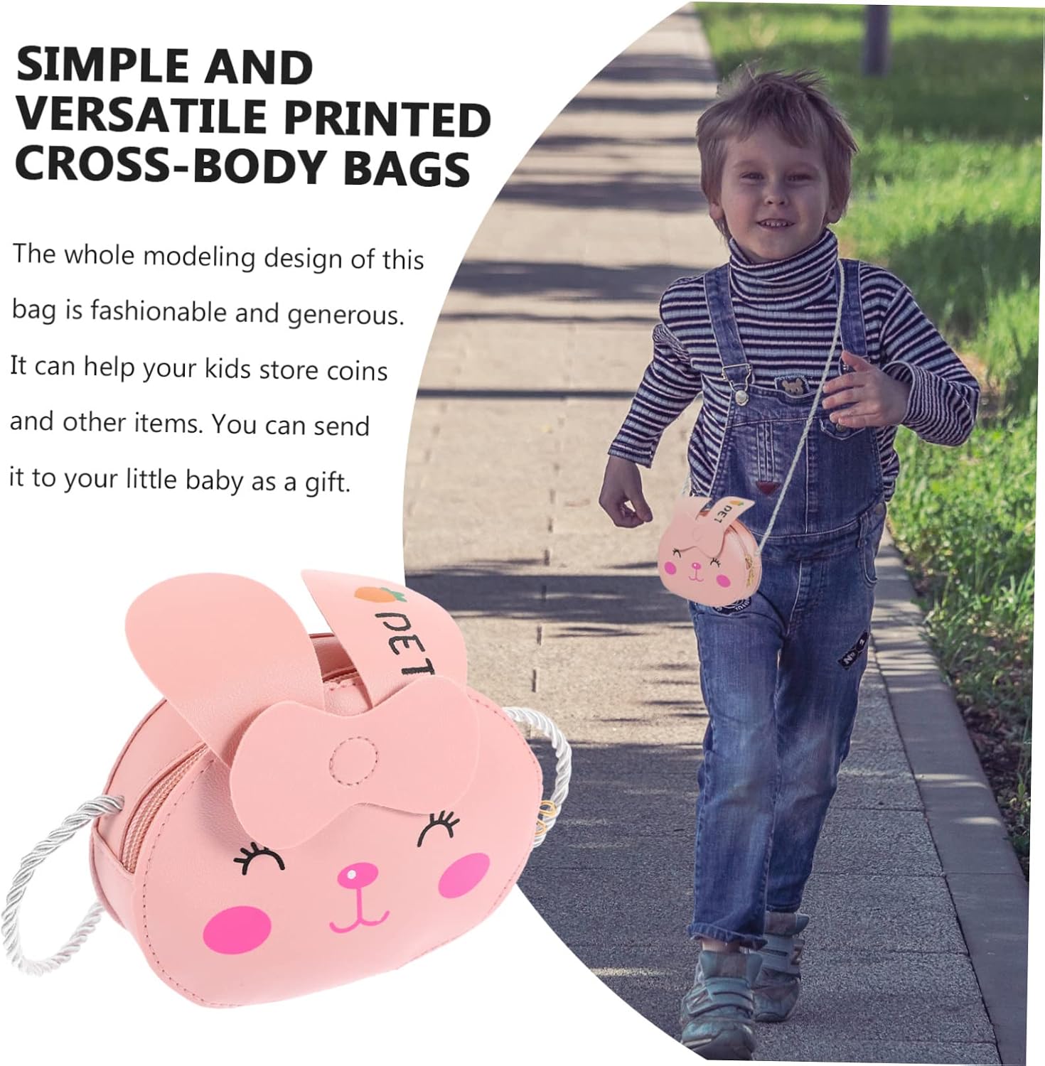 CALLARON Boy Girl Mini Crossbody Bag Cartoon Single-shoulder Storage Pouch for Boys and Girls Durable Pu Cute Design for Daily Use Shopping and Parties Pink Bunny