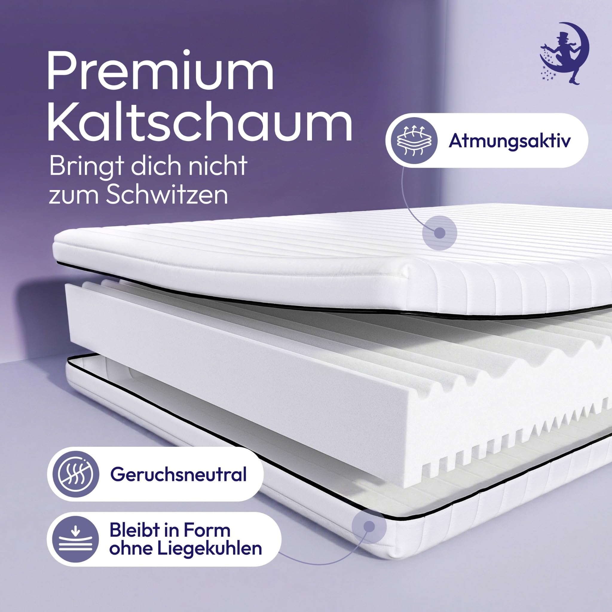 Mister Sandman Kaltschaummatratze 140x200 cm H2/H3 – Rollmatratze 15 cm hoch – waschbarer Bezug 60° – Öko-Tex – Made in Germany