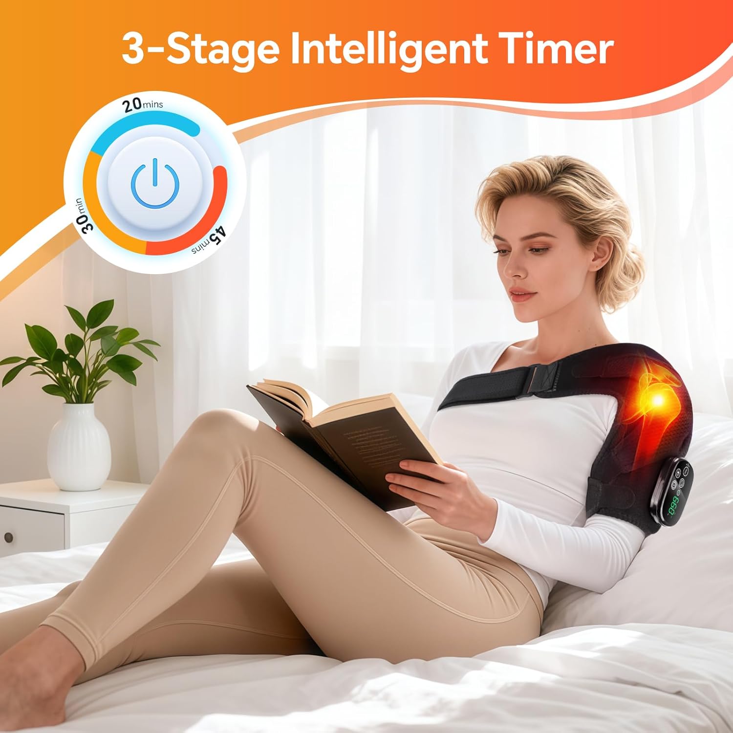 Red Light Therapy for Shoulder with Massage, Cordless 5000mAh Shoulder Brace for Men Women, 50 Dual-Chip 660nm 850nm LEDs, Adjustable Left or Right Wearable Shoulder Wrap with Timer