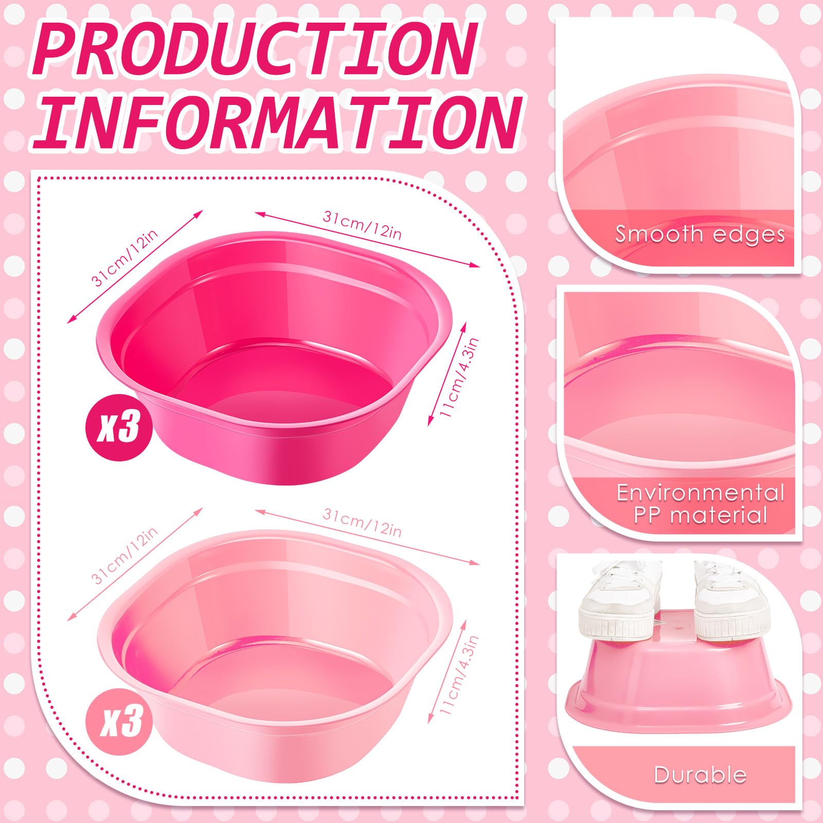 Patelai 6 Sets Kids Foot Spa Kit for Girl 12 x 12 x 4.3 Inch Foot Tub 14 x 30 Inch Hand Towels Washbasin Towels for Spa Party Sleepover Party Supplies (Pink, Rose Red)