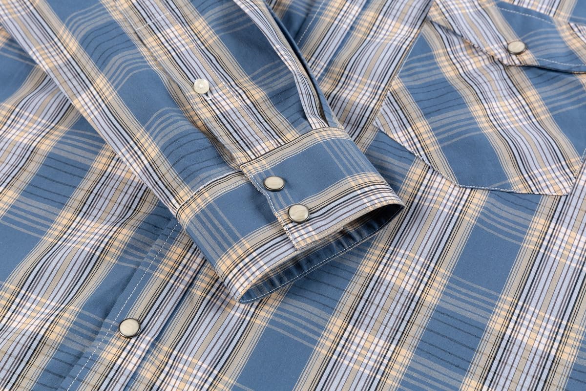 Men’s Western Cowboy Shirts-Long Sleeve Snap Button Plaid Shirt, Regular Fit Cotton Casual Shirt - Image 4