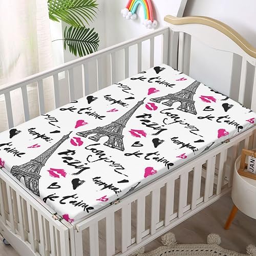 Miniatura 2 de Sábana bajera ajustable para cuna con temática de París, sábana bajera estándar para cuna, material ultrasuave, sábana para cuna para bebé niña o
