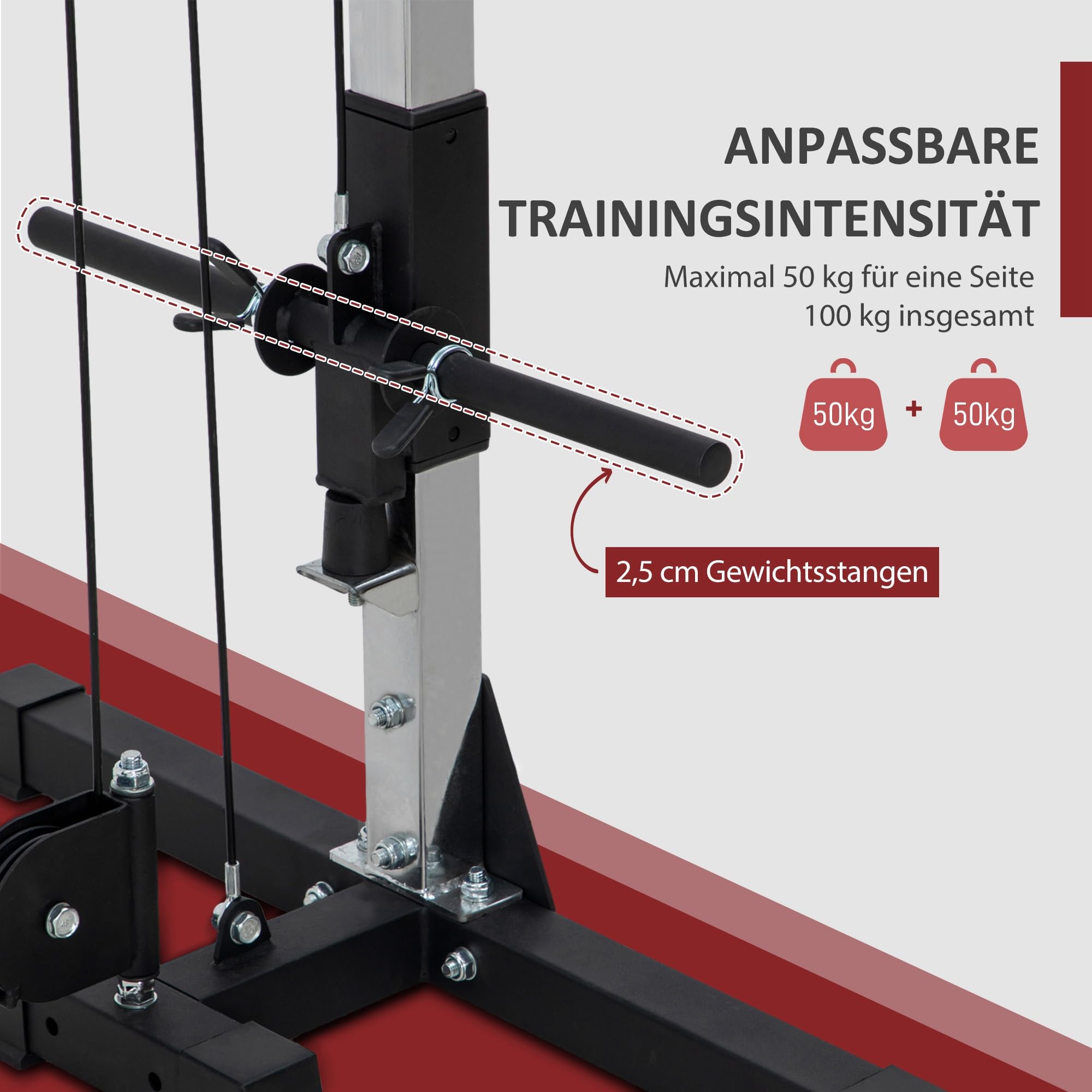 SPORTNOW Kabelzug Kraftstation für Zuhause Cable-Crossover Maschine, Steckgewichte bis 50kg belast pro Seite, Kabelzugstation mit Griffen, freistehend Kabelzugturm für Übungen Homegym 245 x 207 cm