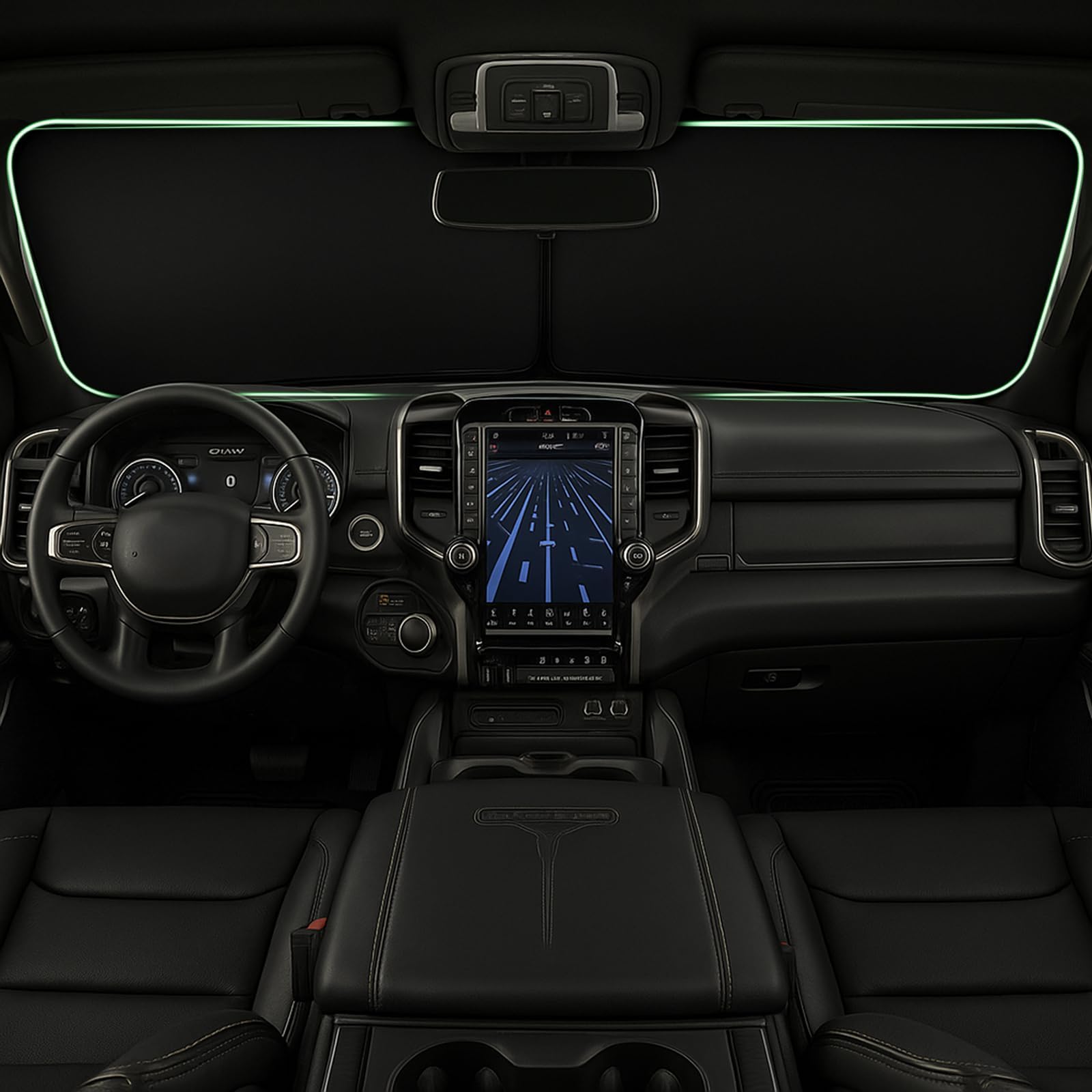 Windshield Sun Shade fit for Dodge Ram 1500 2019 2020 2021 2022 2023 2024 2025 Car Foldable Windshield Sunshades with Silver+Black Double Layer Thickening