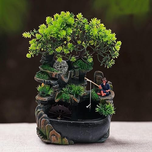 Miniatura 11 de Fuente de cascada de escritorio, fuentes de agua, adorno de escritorio bonsái interior con luz LED, meditación zen para el hogar, oficina, 1,Estilo