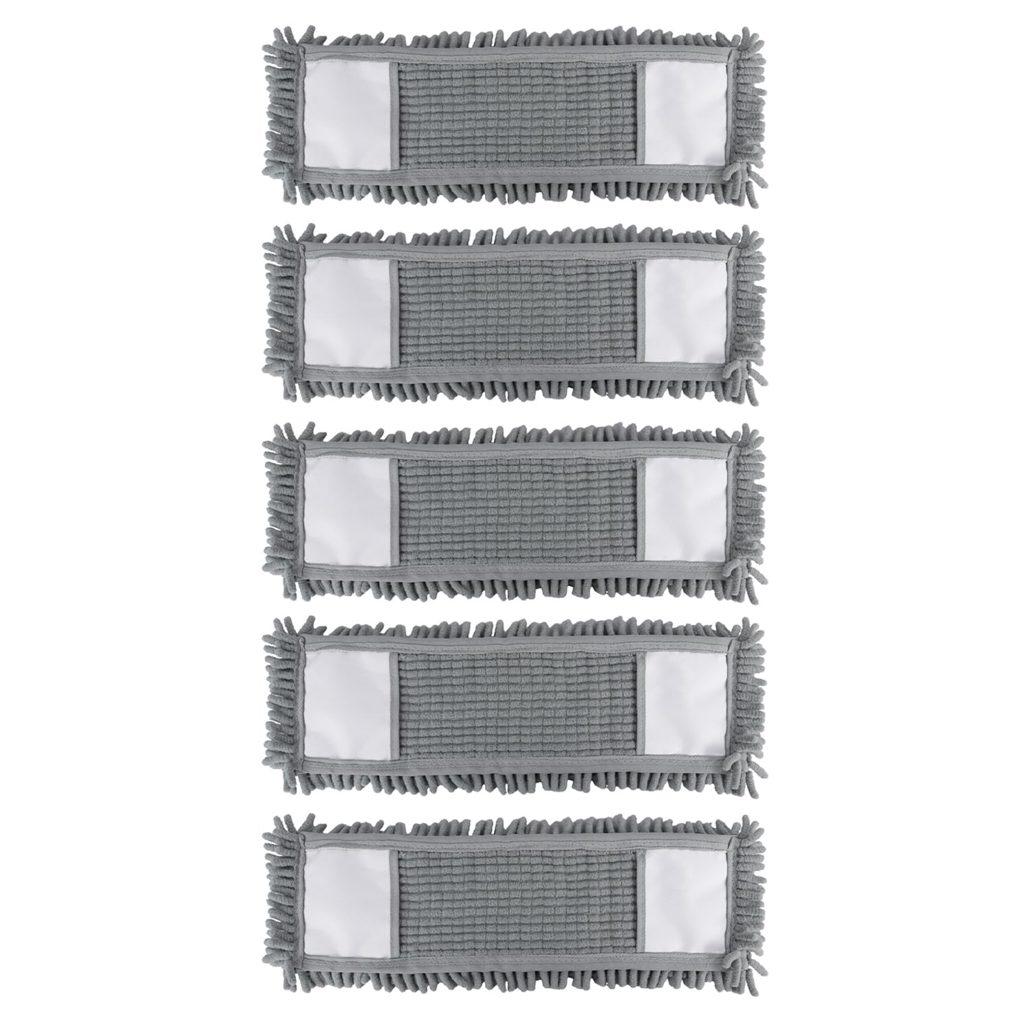 JVL Chenille Mop Replacement Cleaning Pad – Machine Washable Microfibre Refill – Grey (Pack of 5)