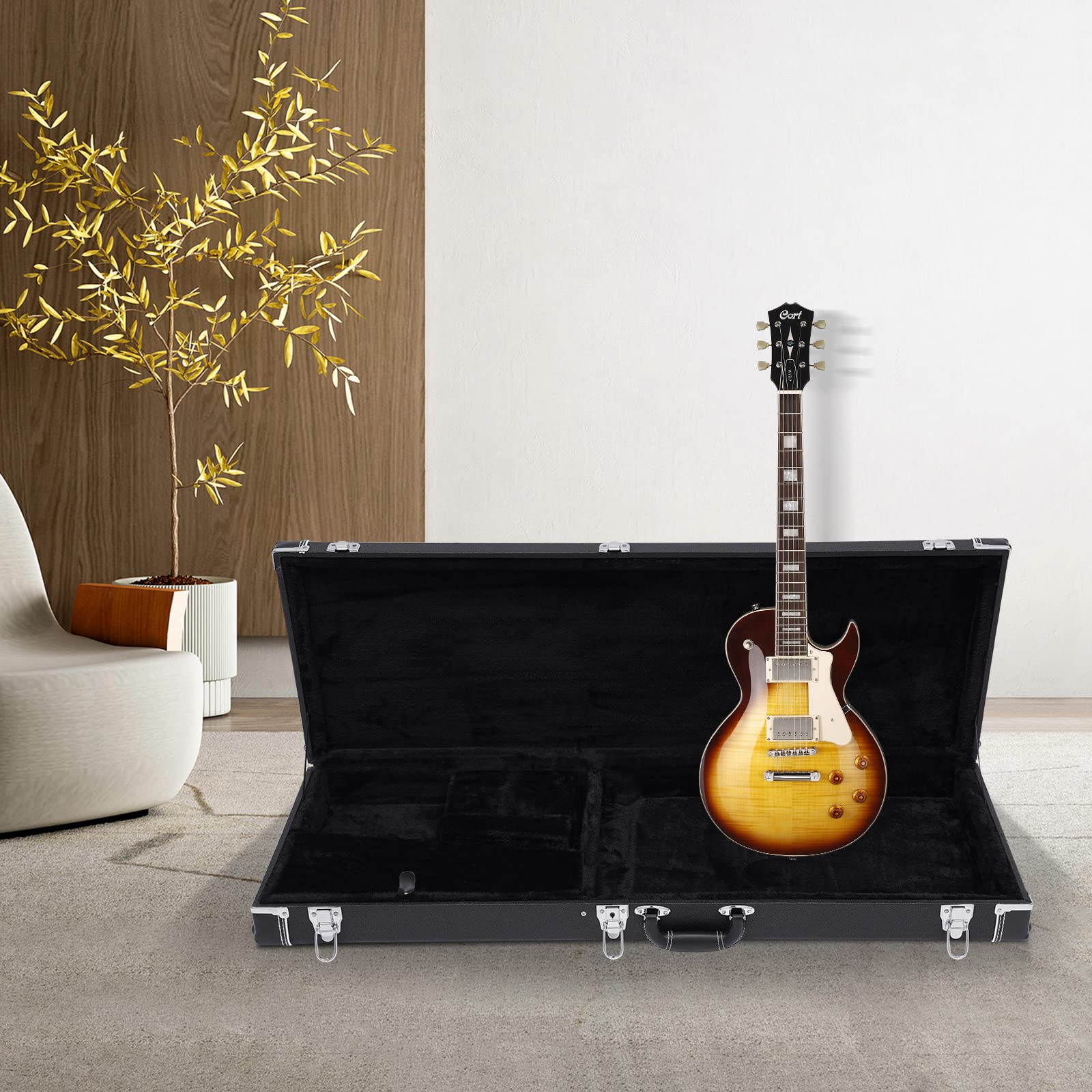 Custodia rigida per chitarra elettrica, portatile, rettangolare, in legno, per chitarra elettrica Tele Fender e Ebenezer, ecc, nero, 105*36*11cm/41.34*14.17*4.33inch, valigetta