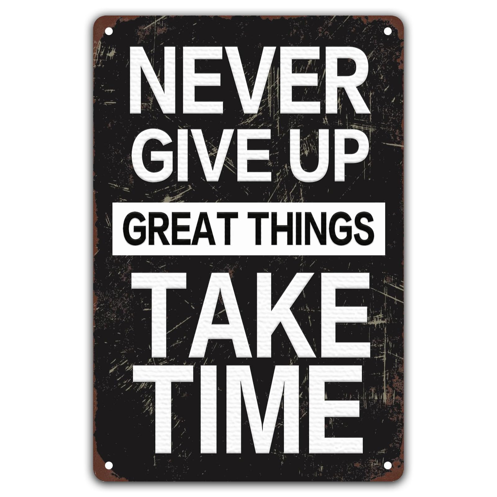 Retro Inspirational Wall Tin Sign, Never Give Up Positive Energy Decor, Outdoor Yard Pub Ornament, 8x12 Inch