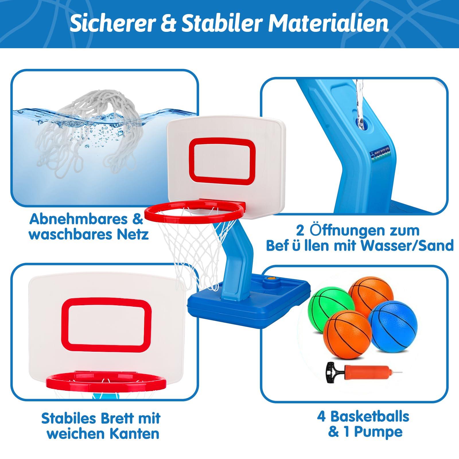 Basketballkorb Kinder Indoor Outdoor Spielzeug ab 2 3 4 Jahre, Höhenverstellbarer Basketballkorb 70-137cm mit Basketballs & Pumpe, Kinderspielzeug Geschenk für Jungen Mädchen ab 1 2 3 4 5 Jahre(Blau)