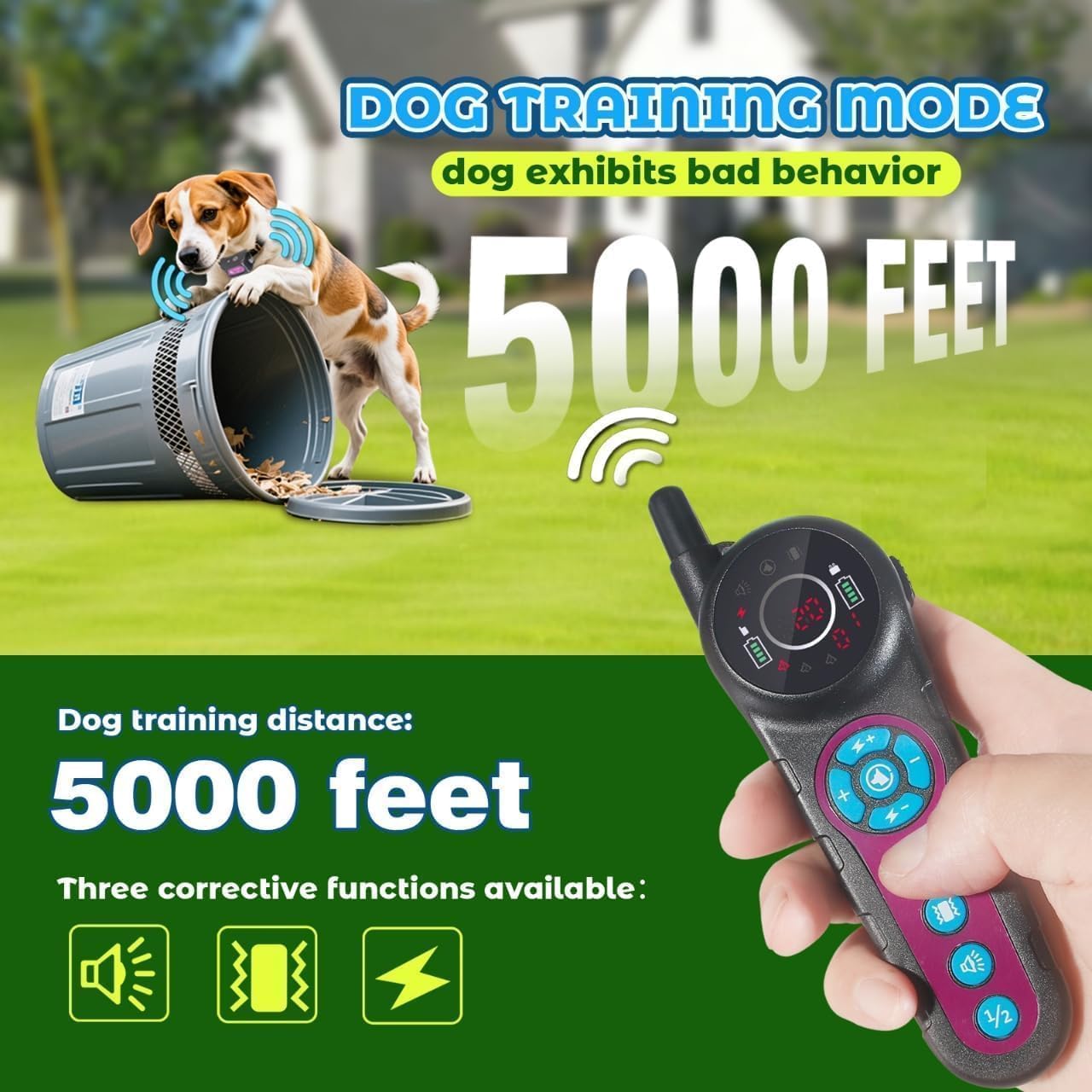 DOTSTAR Wireless Dog Fence Training Pet Collar 2-in-1 System, Adjustable Control Range 5000ft, Rechargeable Waterproof Training Collar, Pet Electric Containment System for Large Medium Dogs