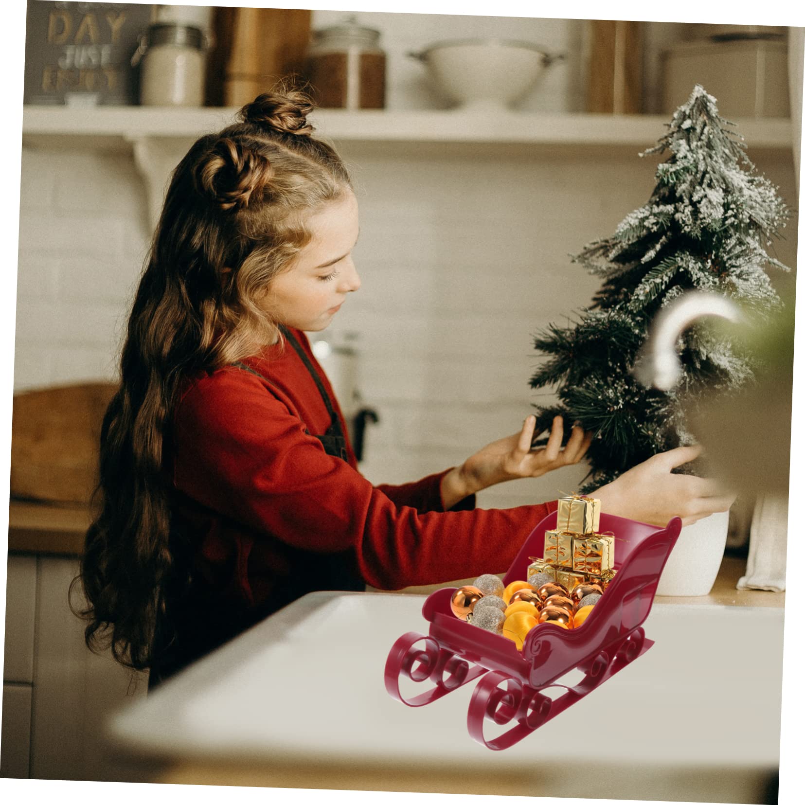 3 Stücke Weihnachten Baum Schlitten Decor Rentier Schlitten Ornament Kunststoff Mini Festliche Wohnkultur Weihnachten Baum