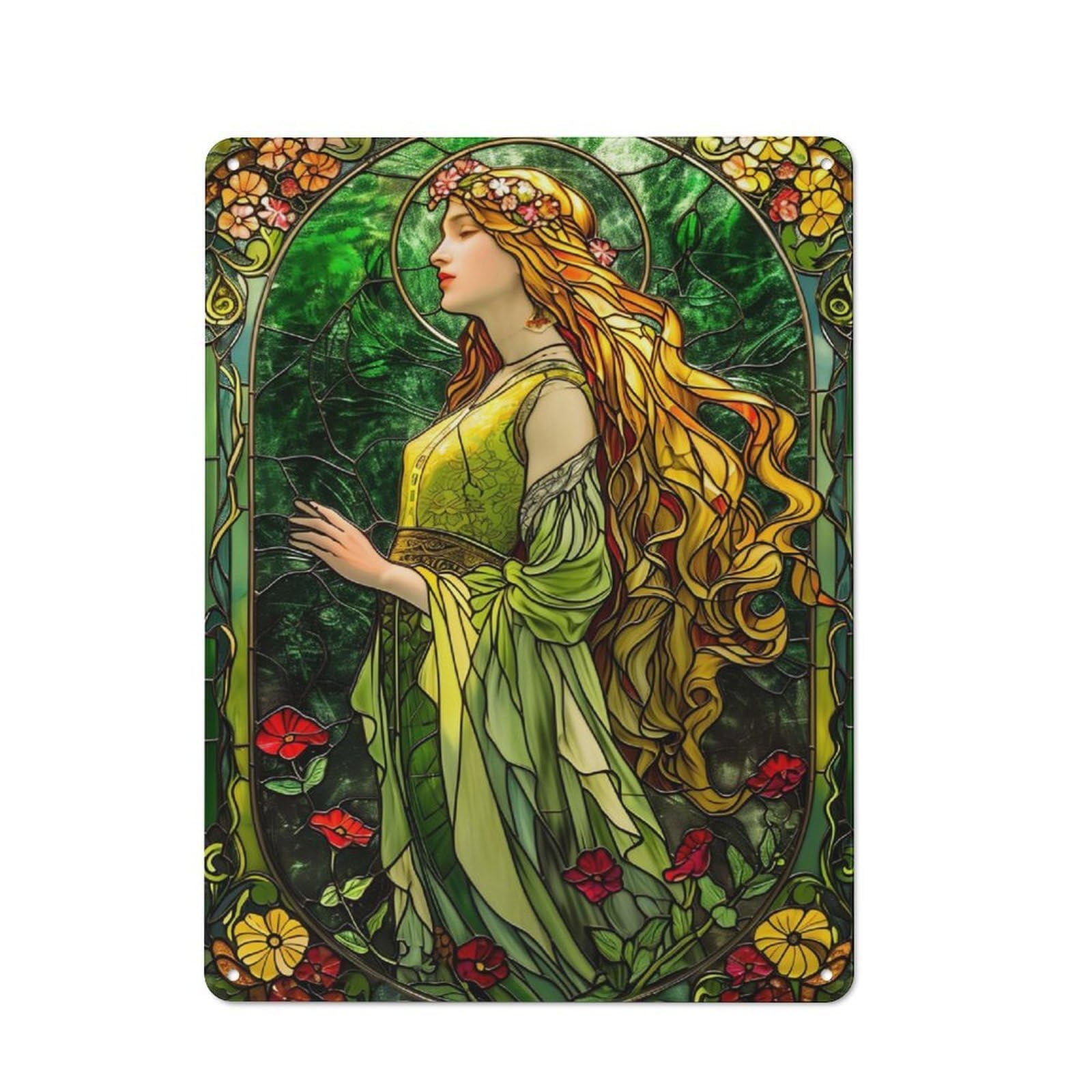 Junmoney Woman Stained Glass Retro Metal Wall Sign 40X30cm With For Pub Or Café, A Housewarming Gift For Hospitality Wall Decor Collectors