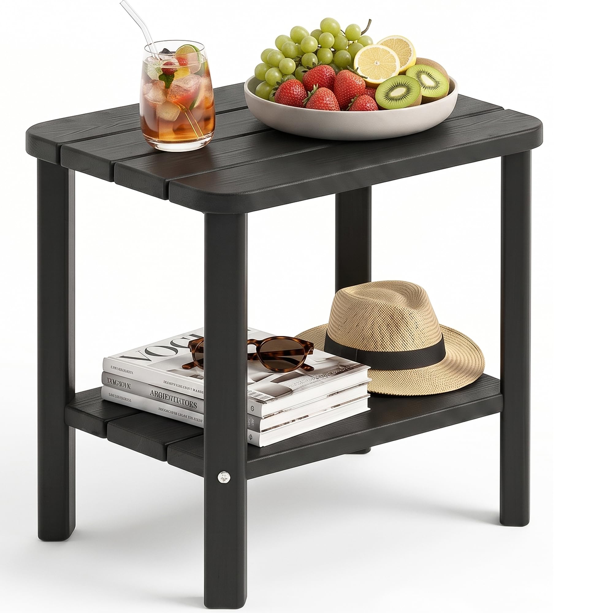 EFU Outdoor Side Table, Weather Resistant 2-Tier Small Outdoor Table