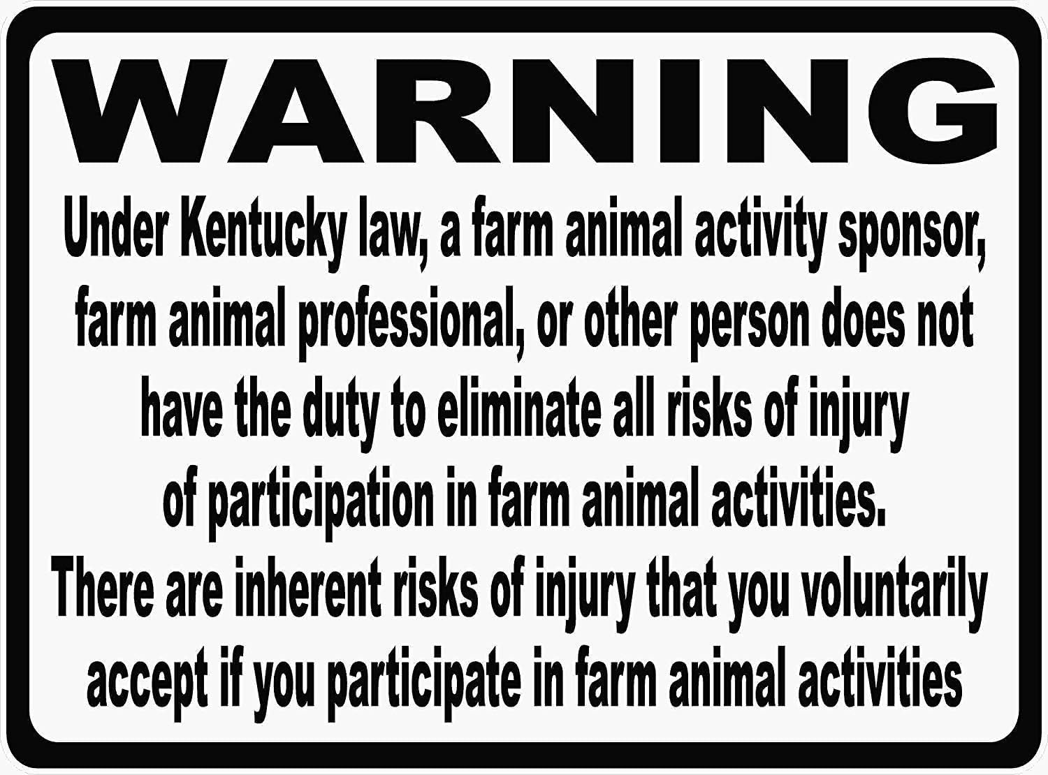 Warning Plaque Wall Decor Kentucky Equine Liability Law Sign Inform Patrons at Your Horse Riding Facility of Company's Rules Road Business Aluminum Metal Tin 18 X 12 Inch