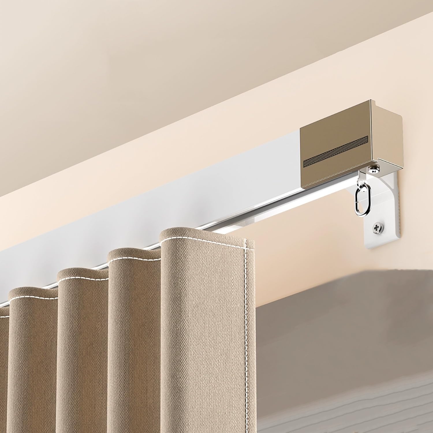 Séparateur de pièce avec rail de rideau blanc pour intimité salon