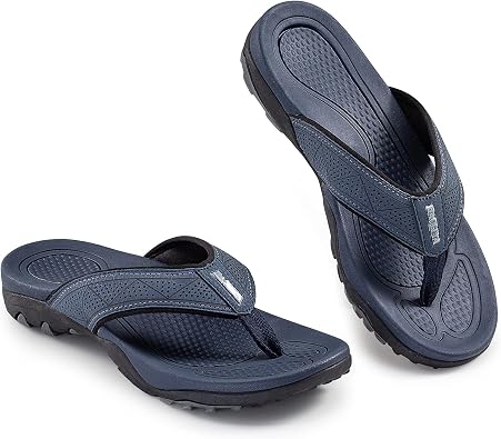 HAOLIRA Mens Leather Flip Flops with Arch Support Comfortable Cushion Thong Sandals Lightweight Waterproof Outdoor Summer Beach Pool Shoes