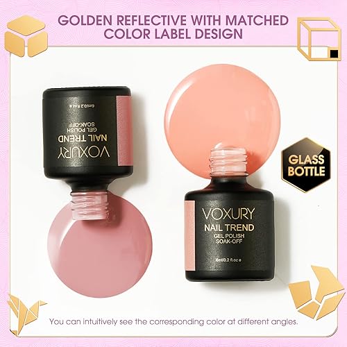 Miniatura 4 de VOXURY Juego de 8 esmaltes de uñas de gel rosa nude, rosa, morado, rosa, rosa, nude, de larga duración, primavera, verano, melocotón, rosa, serie de