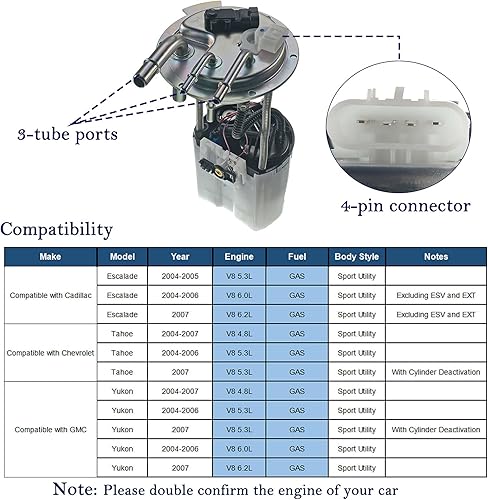 Miniatura 2 de YHTAUTO Bomba de combustible eléctrica con sensor de presión, unidad de envío compatible con Cadillac Escalade Chevrolet Tahoe GMC Yukon 2004-2007