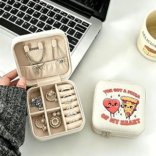 Pizza of My Heart Cartoon Travel Jewelry Box, PU Leather Portable Case for Rings Earrings, Funny Gift for WomenJ-003-146