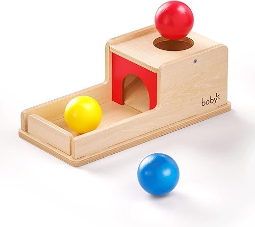 Boby Montessori Toys - Caja de permanencia de primer objeto para bebés de 0 a 6 a 12 meses, bolas de madera para bebés de 1 año de aprendizaje