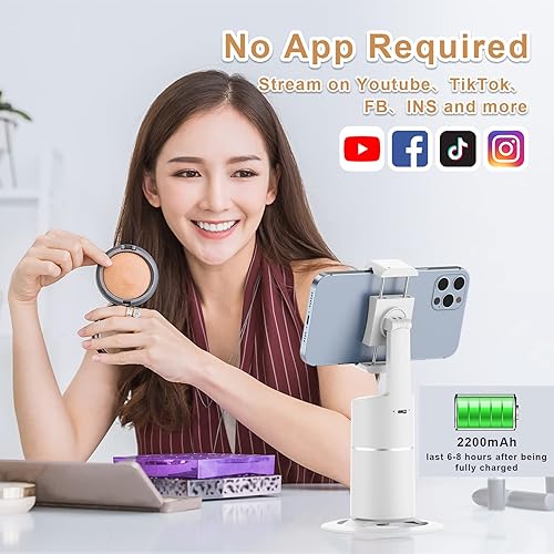 Miniatura 2 de Soporte de teléfono de seguimiento automático, rotación de 360, soporte de pista de cuerpo facial, trípode de seguimiento para grabación de vlog en