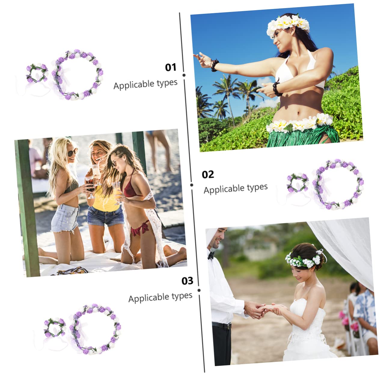Housoutil 3sätze Handgefertigter Blumenkranz Für Braut Und Brautjungfern Koreanische Wreath Für Urlaub Und Strand Doppelreihe Armband Violett Und Weiß Dekoration Für Hochzeiten Und