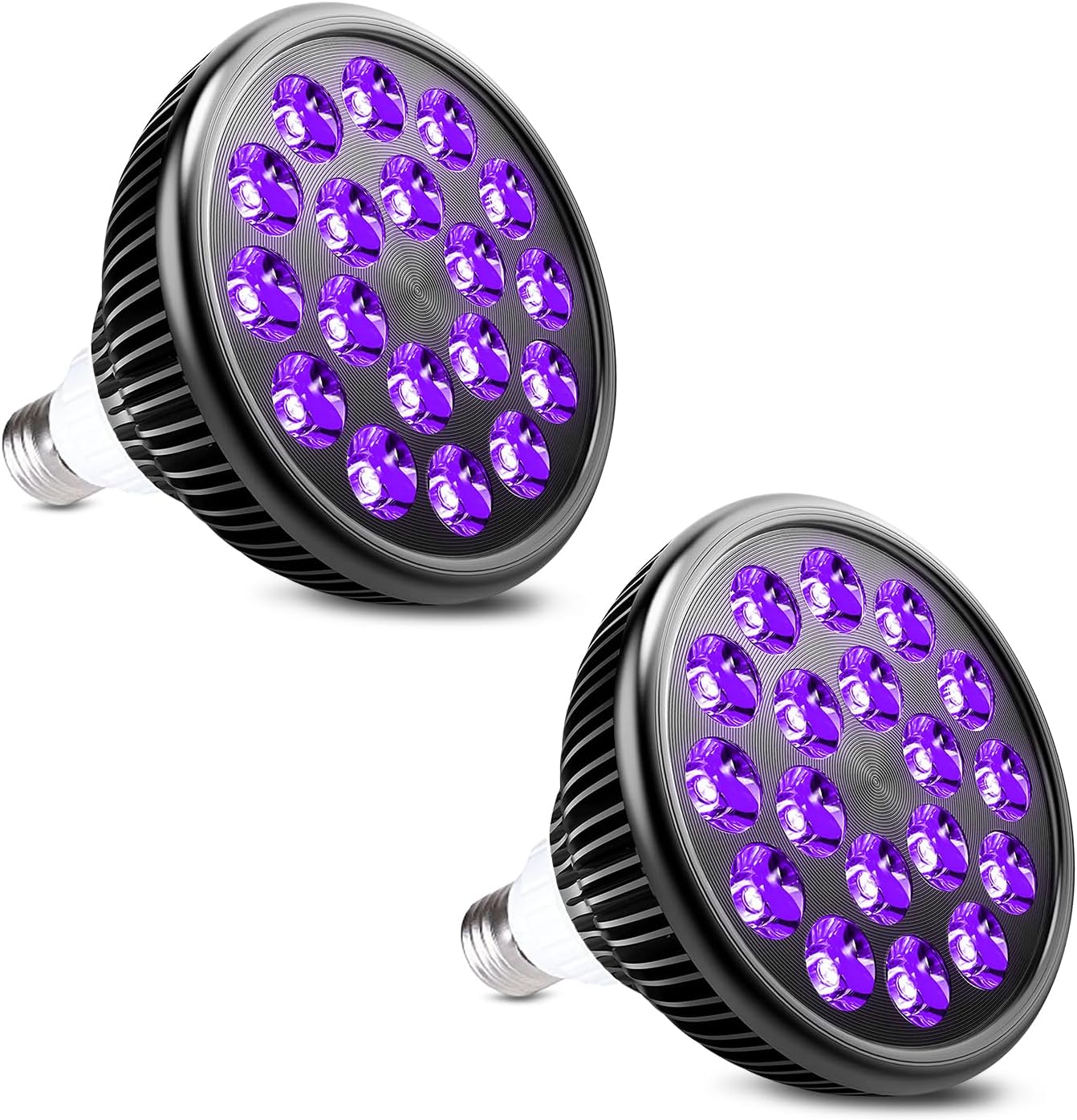 KINGBO Black Light Bulbs, 2 Pack 36W LED Blacklight Bulbs E26 PAR38 Glow in The Dark, UV Black Bulb 395nm LEDs for Blacklight Party, Fluorescent Art, Holiday Decorations, Acrylic Pouring Light