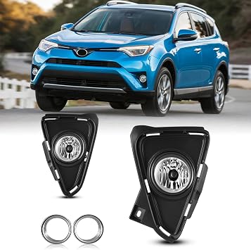 Fog Lights Compatible with Toyota RAV4 2016 2017 2018 Bumper Lamps H11 12V 55W Bulbs Driving Lamps Replacement Included Wiring Kit & Switch-1 PairClear Lens