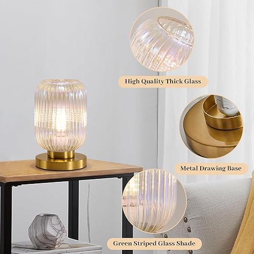 Miniatura 5 de Lámpara de mesa de cristal colorida regulable luz de mesita de noche moderna de mediados de siglo con pantalla manchada - Pequeña lámpara de