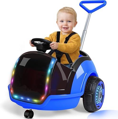 Miniatura 9 de ANPABO Auto eléctrico 3 en 1, juguete de paseo para niños de 12 V con control remoto, giro de 360°, pantalla LED, cinturón de seguridad de 5 puntos,