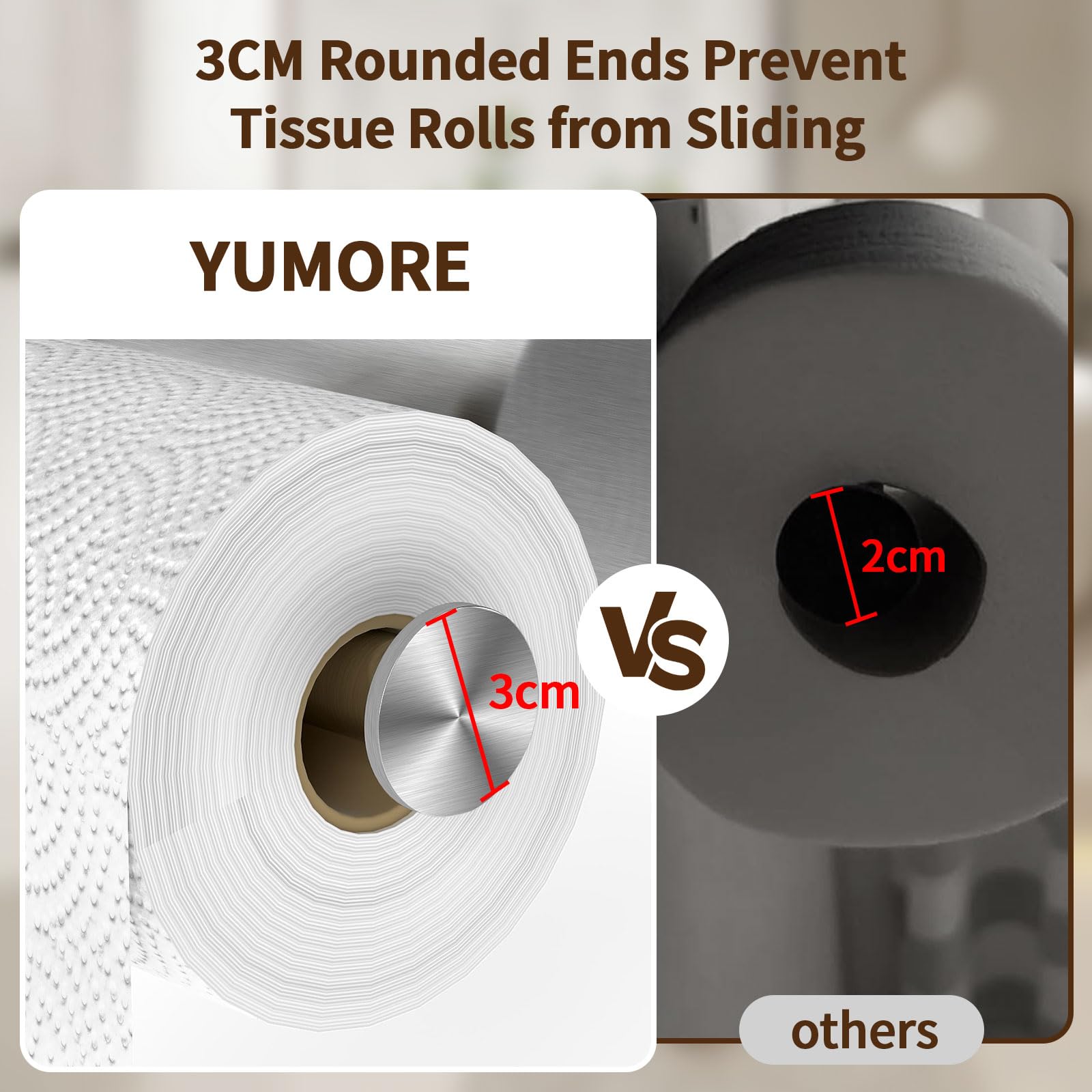 YUMORE Toilet Paper Holder, SUS 304 Stainless Steel Modern Double Roll Tissue Holder with Phone Shelf - Image 3