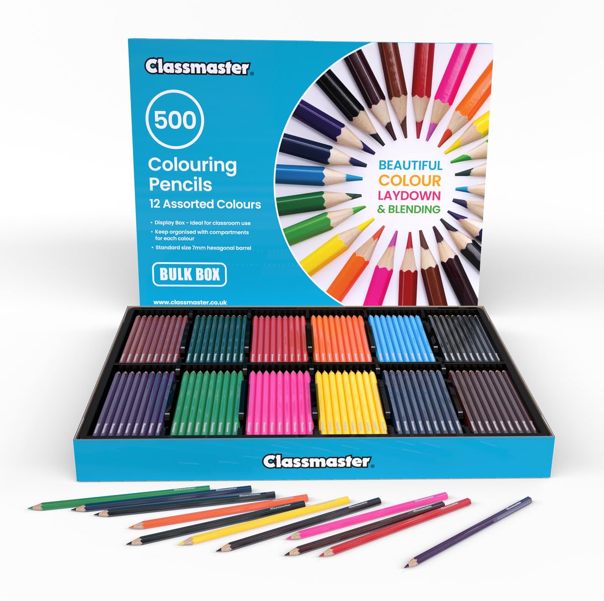 Classmaster Colouring Pencils For Adults & Kids, Assorted Coloured Pencils, Long-Lasting & High Quality Colouring Pencils For Children, Softer Leads For Perfect Colour Laydown, Pre-Sharpened - 500PK