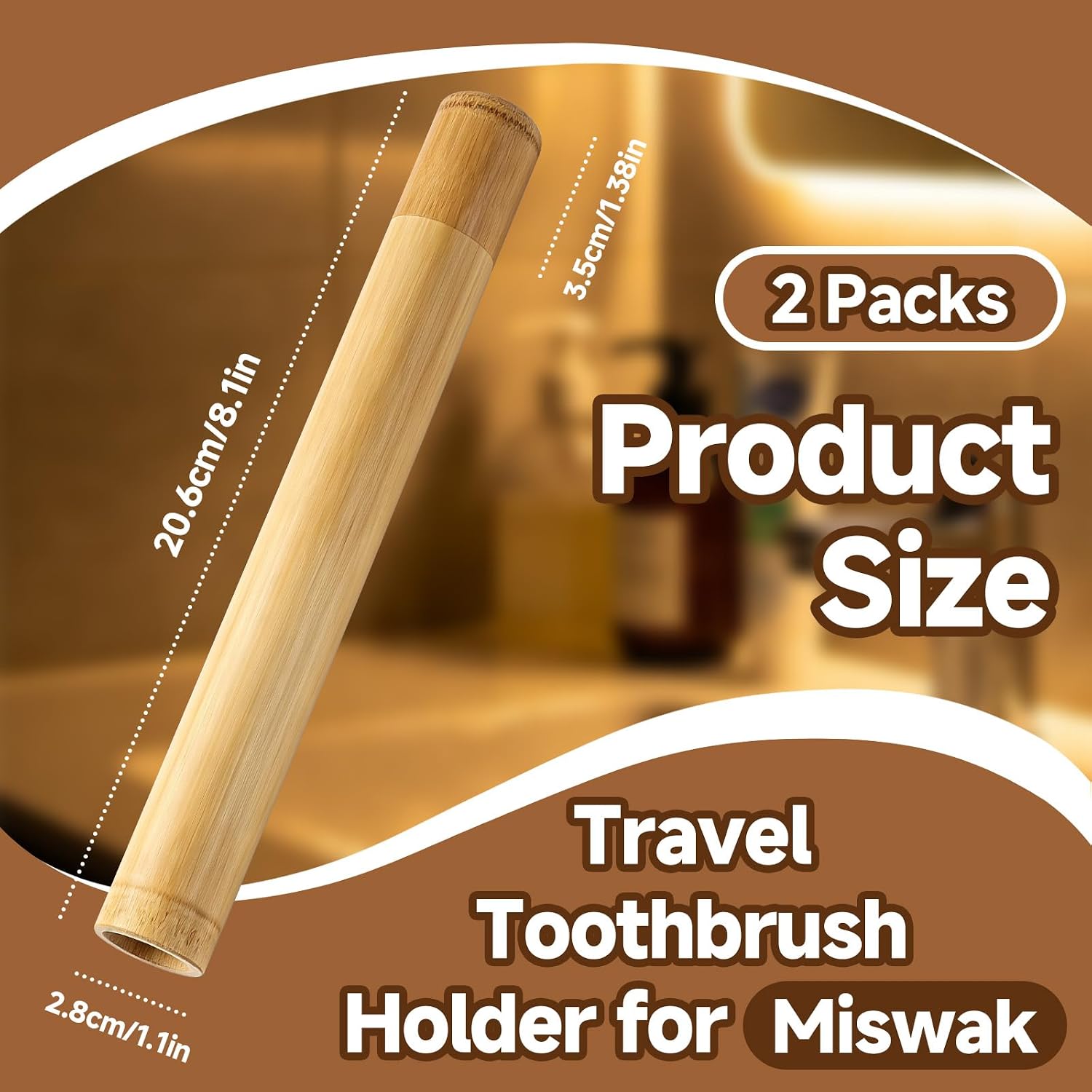 Toothbrush Holder Compatible with Miswak,2Packs Bamboo