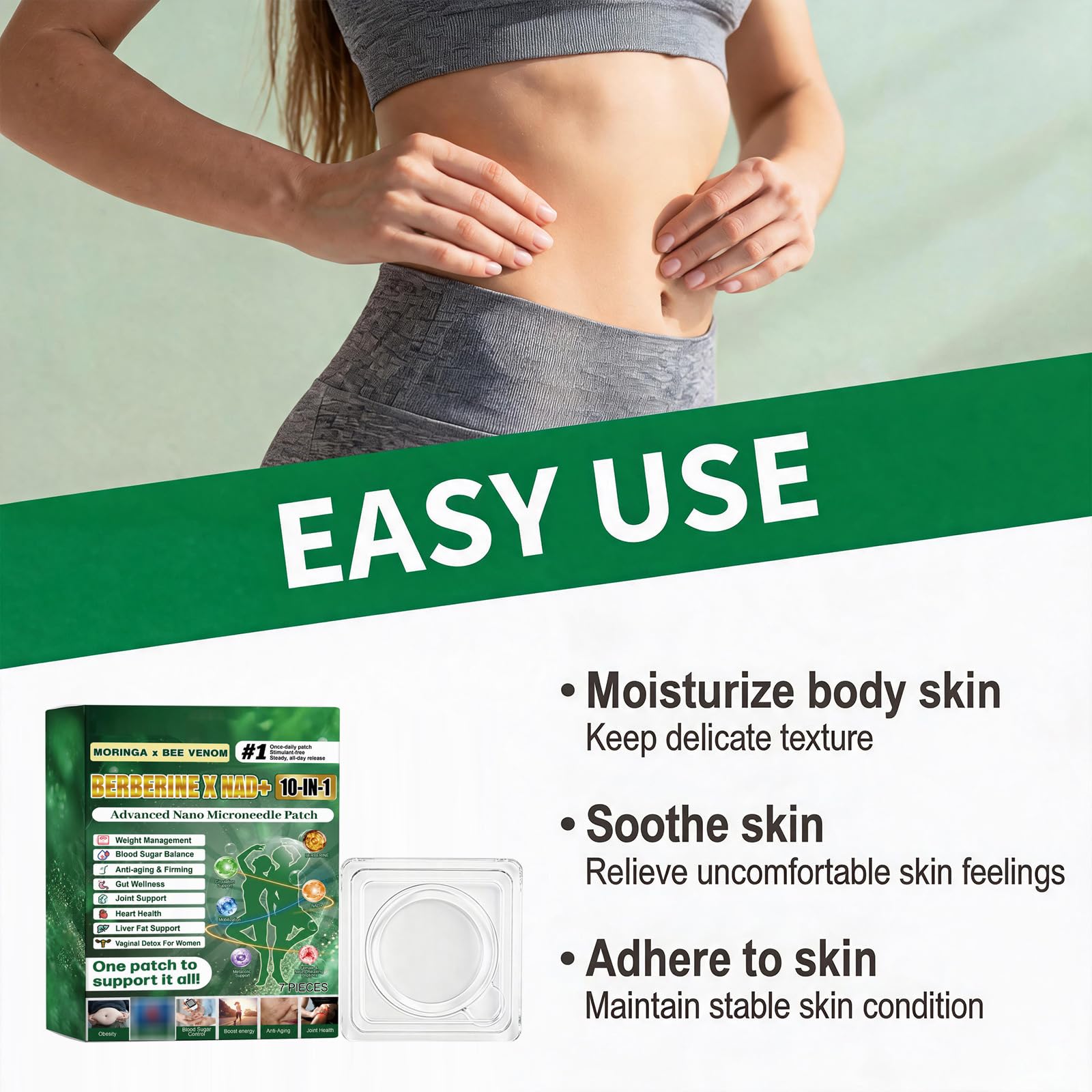 Botanical Patch 10-in-1 Berberina, NAD+ and Moringa | Ingredienti naturali, facili da applicare, invisibili, ideali per uomini e donne