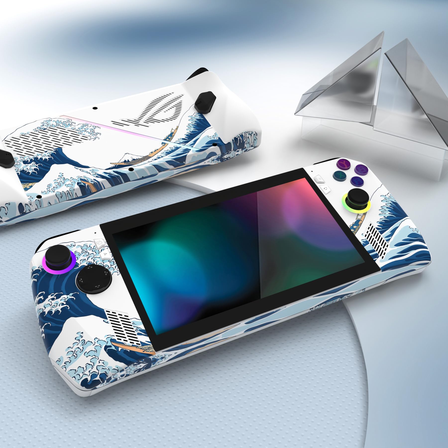 playvital Adesivo Skin per ROG Ally,Adesivi Decal Sticker Vinile Protettiva per ROG Ally Console(2 Set)-Grande Onda Bianca