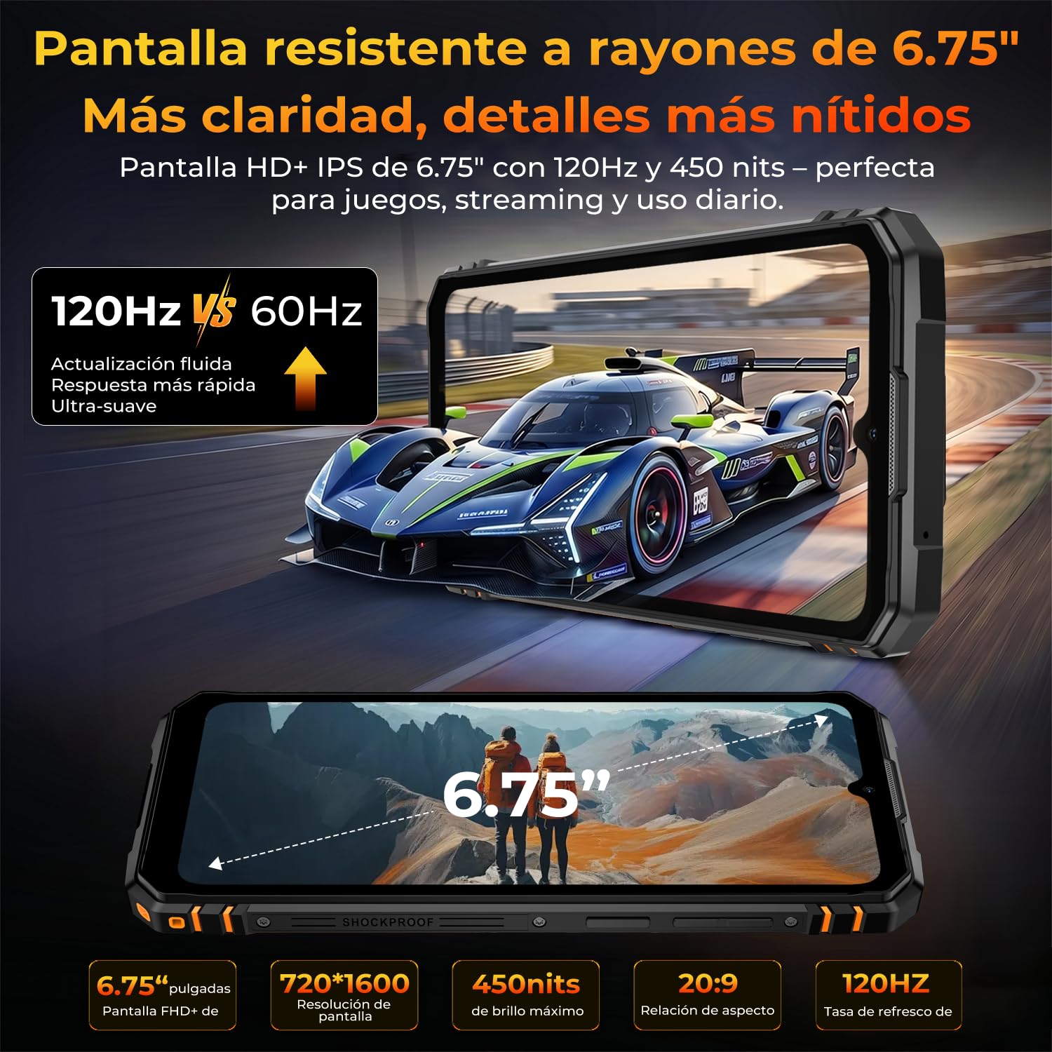 HOTWAV T8 Movil Irrompible 6200mAh Android 16 | 12GB + 64GB /2TB TF,6.75 HD+ 120Hz Teléfono Móvil Resistente20W OTG, IP68&IP69K/GPS/NFC/Face ID/Dual-SIM