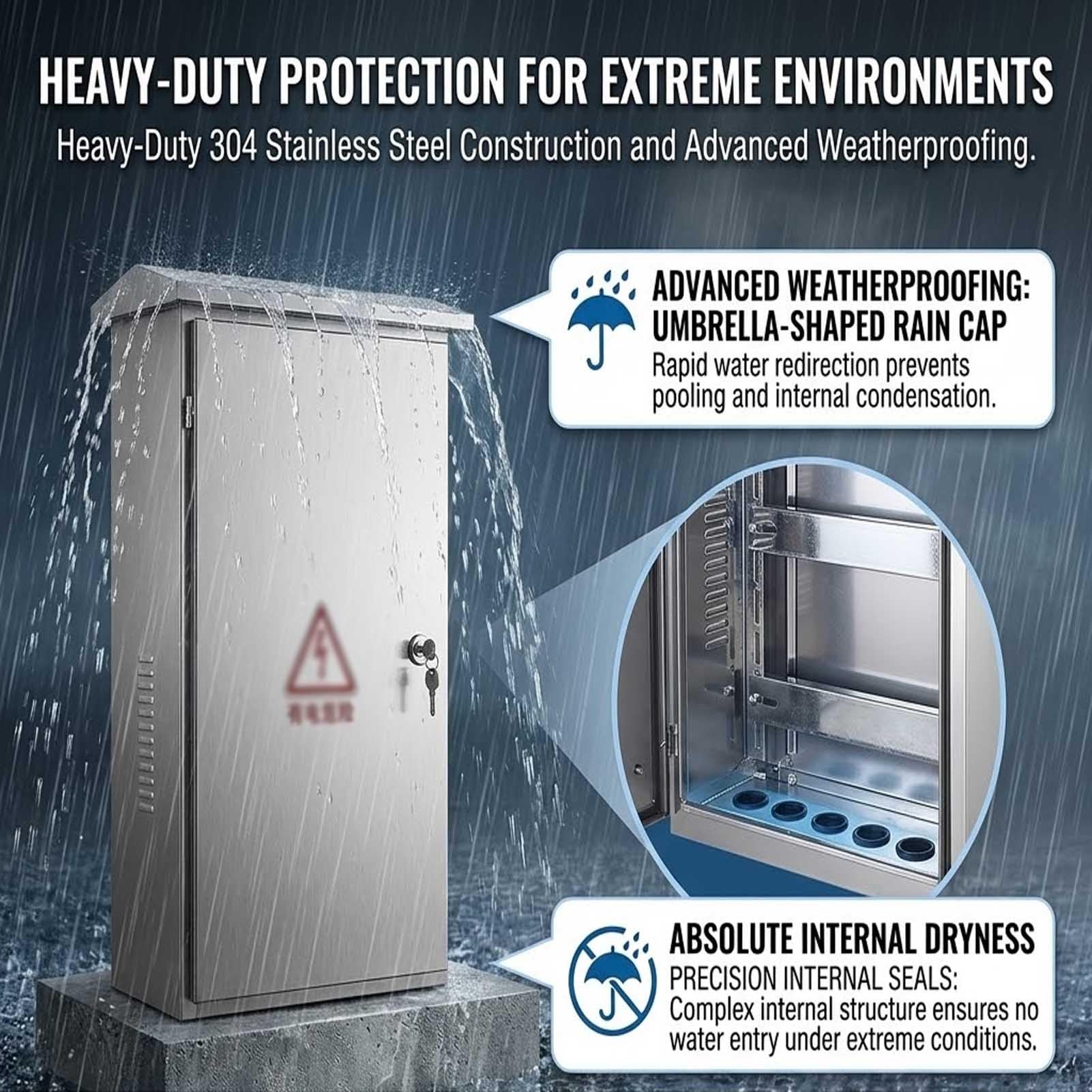 Armario Eléctrico Exterior Acero Inoxidable 304 Cuadro Distribución Impermeable Caja Conexiones Bisagra Uso Industrial Comercial(80X60X20cm)