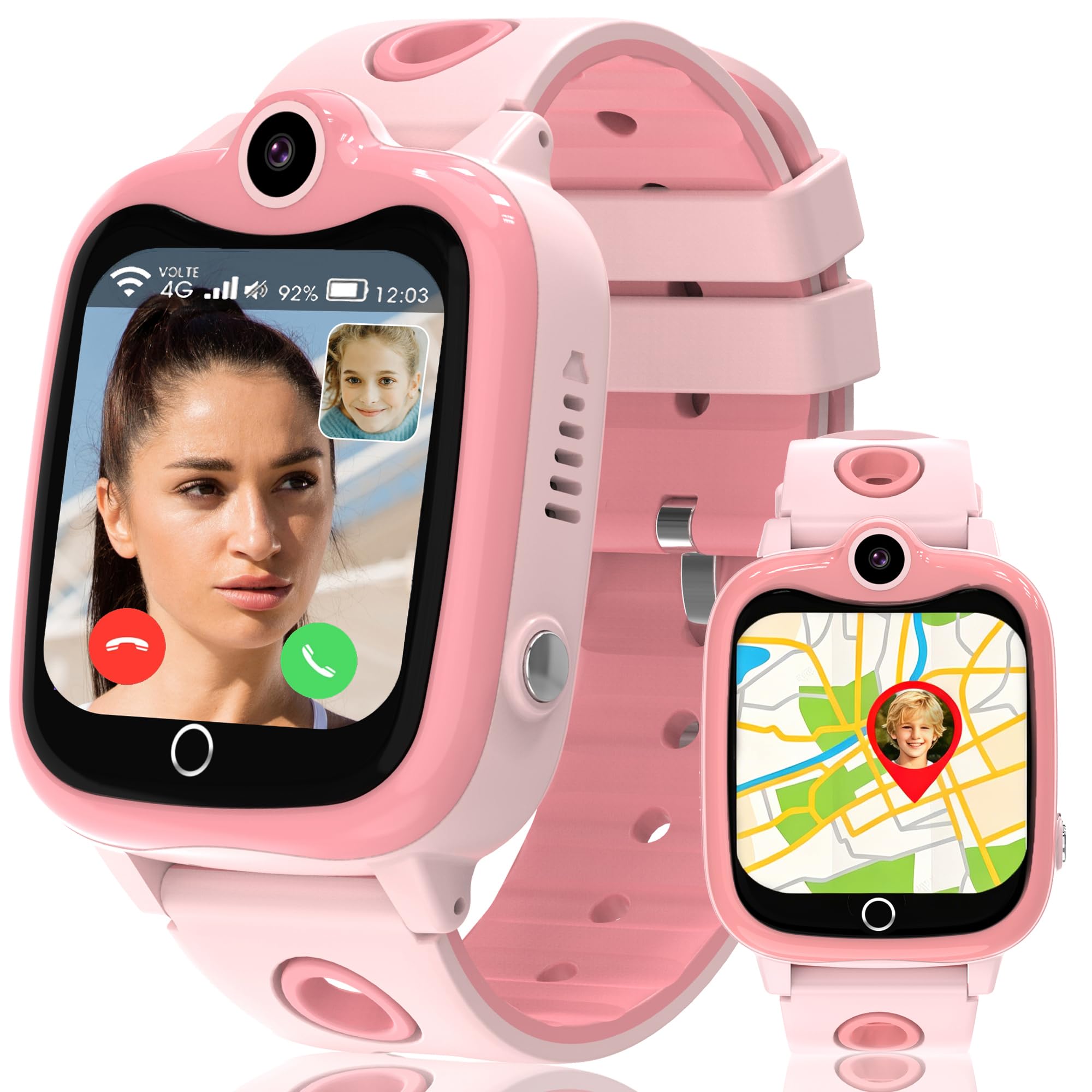 4G Reloj Inteligente Niño, Smartwatch Niño con GPS y Llamadas, HD Videollamada, Chat de Voz, SOS, Modo Escuela, Podómetro, CÔmara, Despertador, Juegos, IP68 Impermeable, Regalo Niñas y Niños Rosa