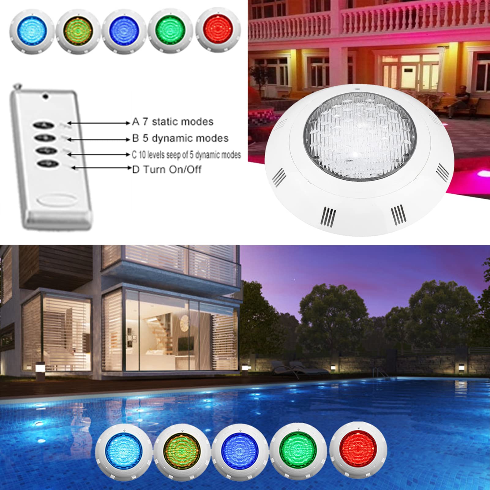 Luci per Piscina a LED RGB da 35 W, Lampada Luminosa Subacquea Multicolore da 12 V 360 LED RGB con Telecomando per Fontana per laghetto