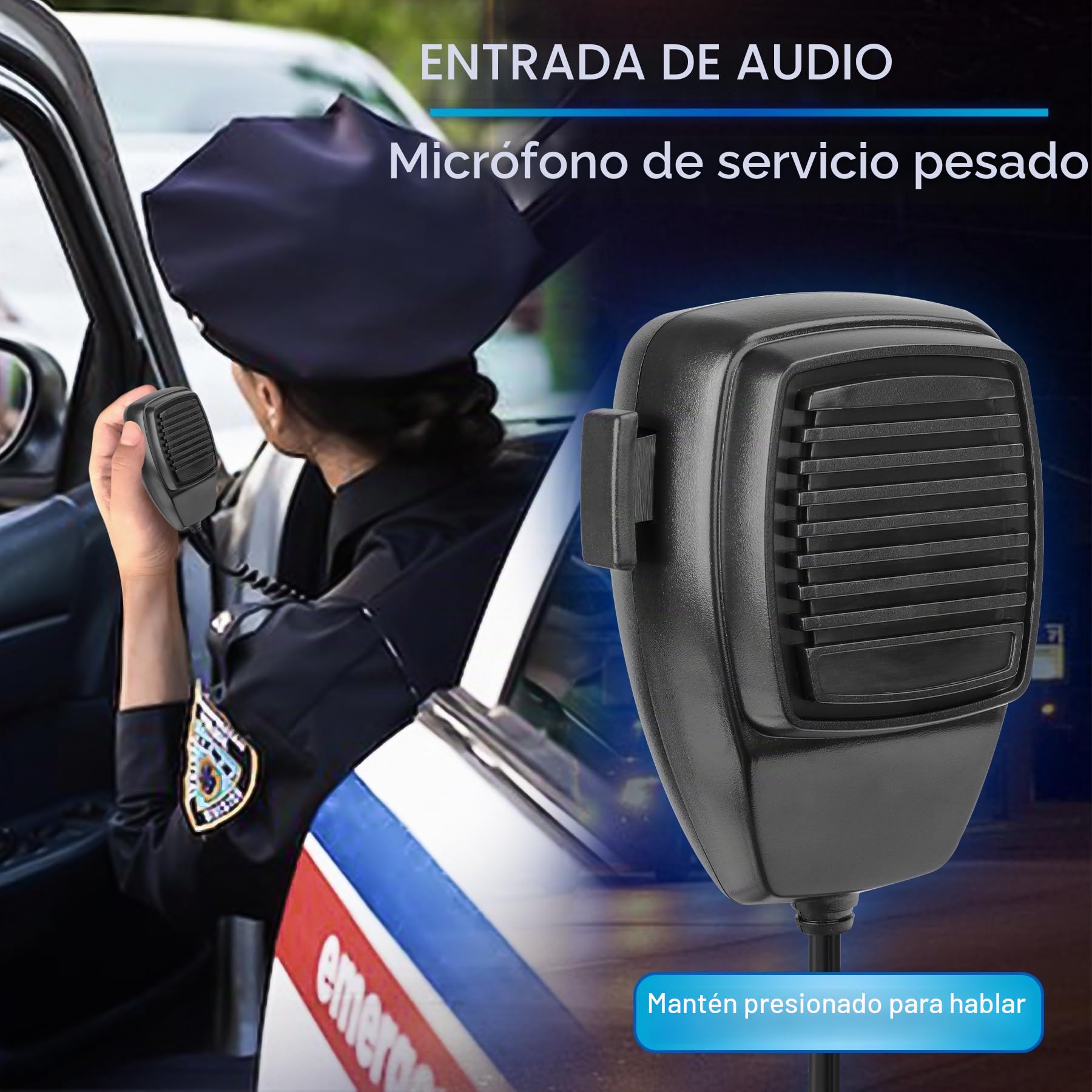 Sirena Policía 200W 130dB Megáfono Altavoz de Emergencia Interruptor Auxiliar Control de Volumen para Coche Camión Ambulancia Vehículo Emergencia con Cable | Volumen ajustable, control fácil de los modos de sirena/altavoz, ideal para emergencia, seguridad