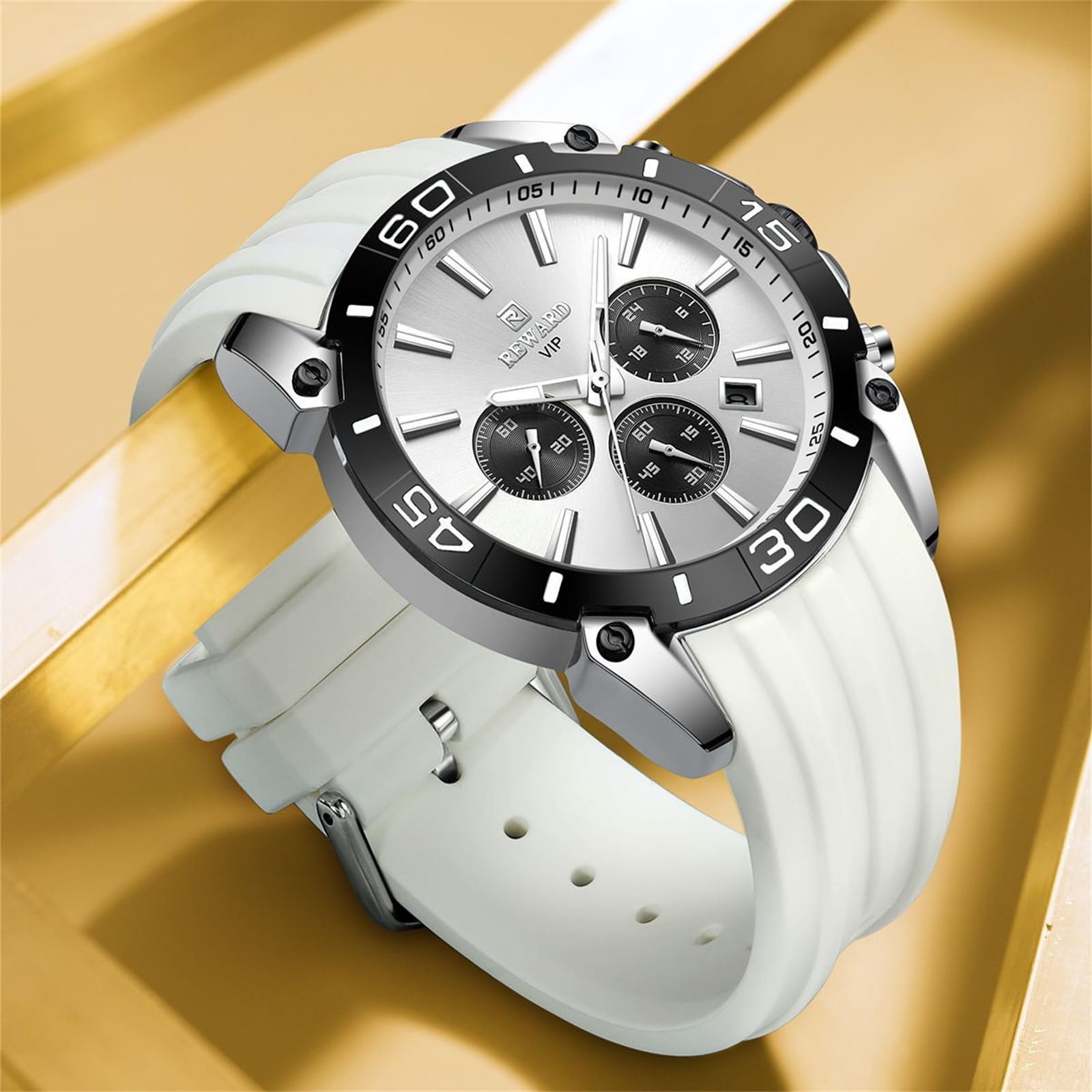FORSINING Orologio da uomo alla moda, casual, analogico, al quarzo, per uomo, cinturino in silicone, cronografo, orologio sportivo, luminoso, impermeabile