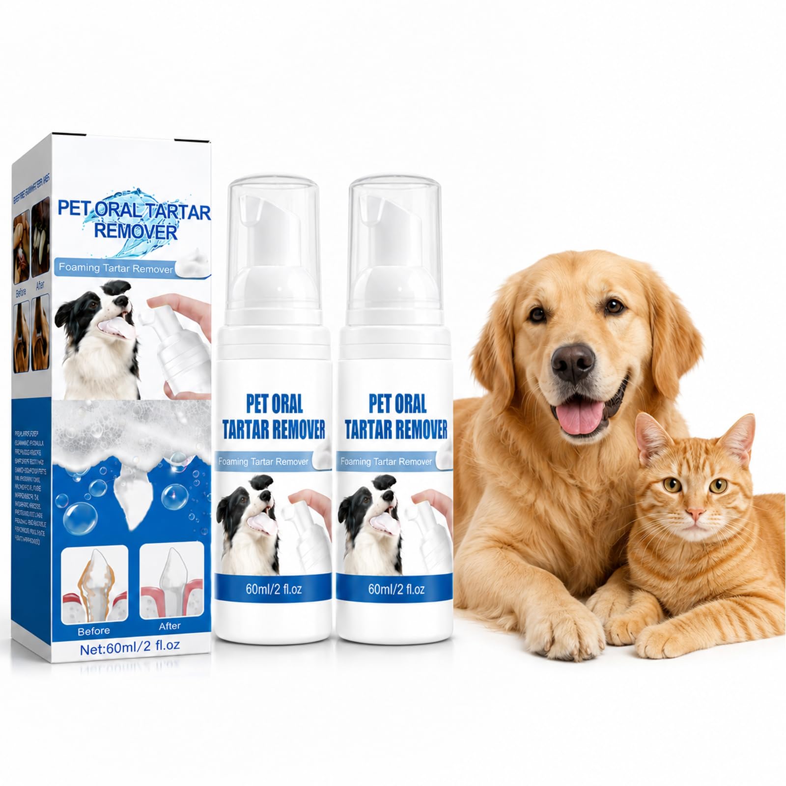 DVDVBOOM 2PCS Pet Oral Tartar Remover Spray, Natural Plant Formula Foaming Spray for Dogs and Cats, Helps Support Clean Teeth & Fresh Breath, Daily Oral Care for Pets