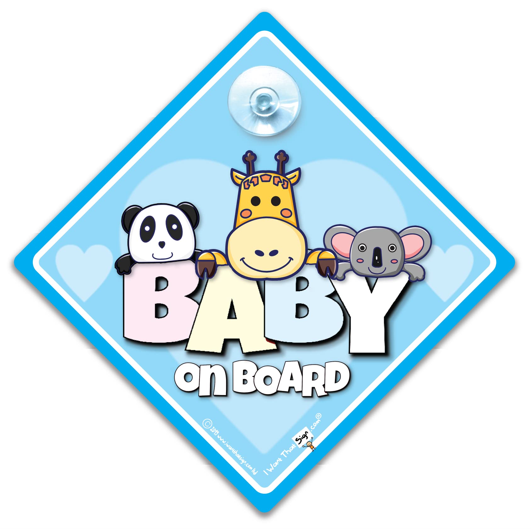 Baby On Board Sign Blue Animals, Baby On Board Car Sign