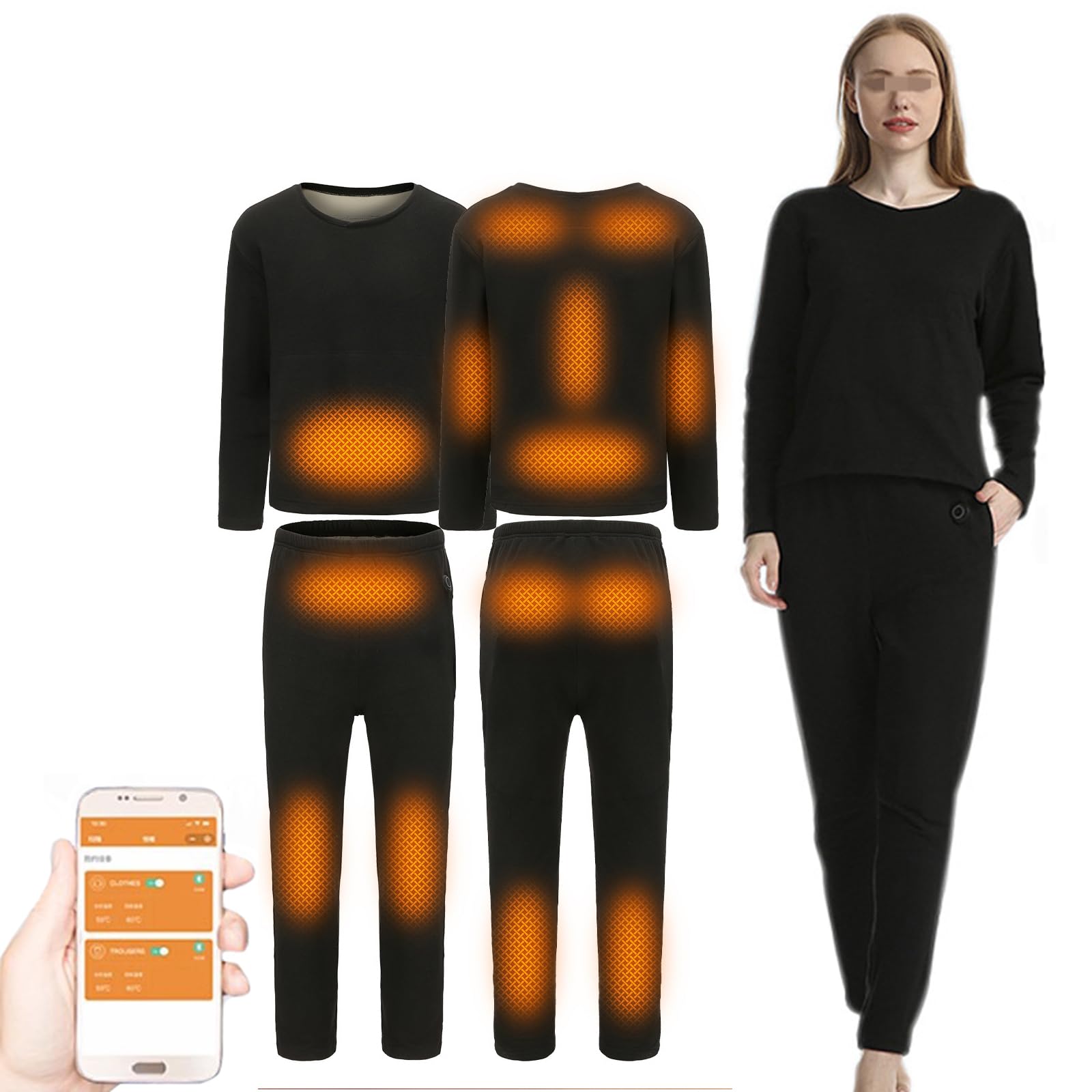Set di Biancheria Intima Termica Riscaldata Donna, T-Shirt E Pantaloni Termica Elettrici con 14 Zone di Riscaldamento, Biancheria Intima Termica Riscaldante per Sci Pesca Escursionismo,XL,Black