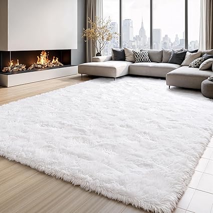 Area Rugs for Bedroom Living Room, 5x7 Soft Large Fluffy Fuzzy Shag Plush Furry Carpet, Soft Indoor Floor Mat for Kids Nursery Home Dorm Office Decor Aesthetic, White
